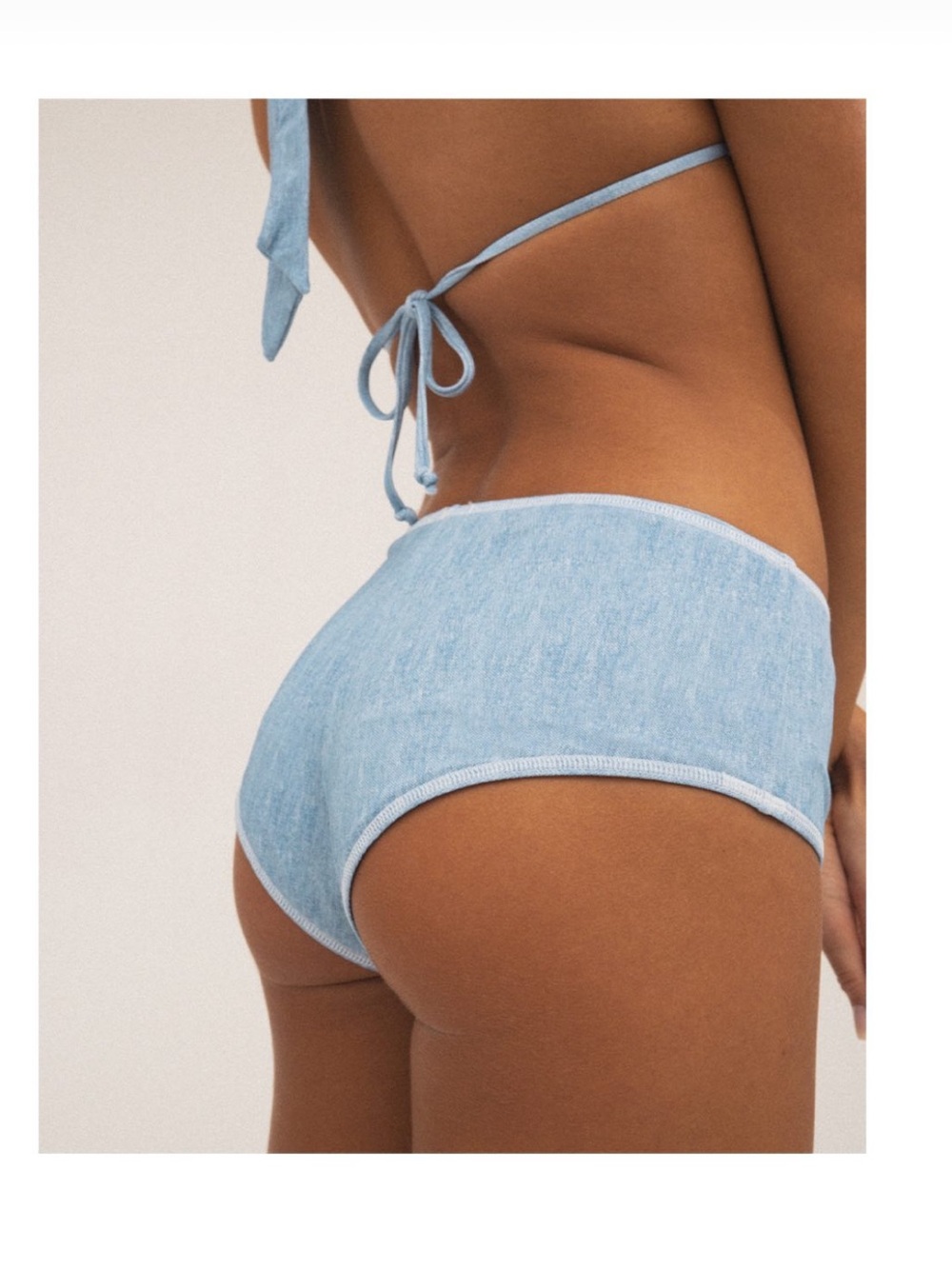 WeWoreWhat Light Blue Halter Bikini Top & Low Rise Shorts Set